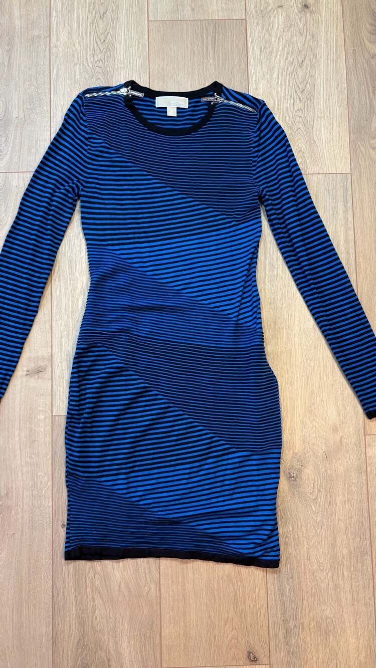 MICHAEL Michael Kors Dress Size XS Blue Black Striped Long Sleeve